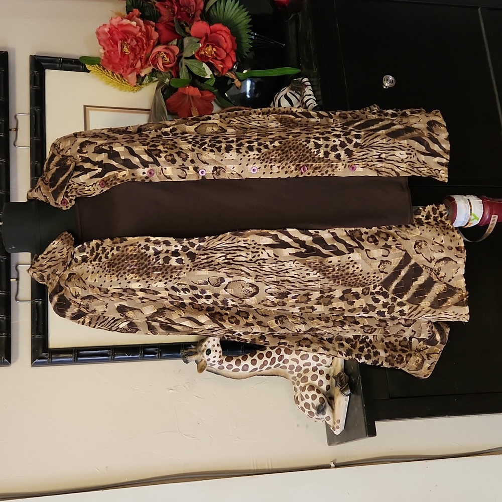 Sheer Animal Print Blouse with Attached Tank
